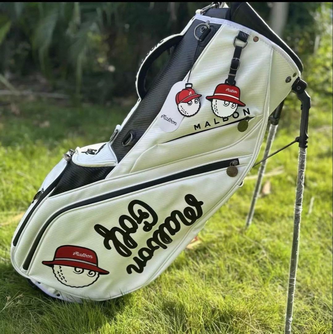 キャディーバッグ　白　マルボンゴルフ MALBON GOLF スタンド