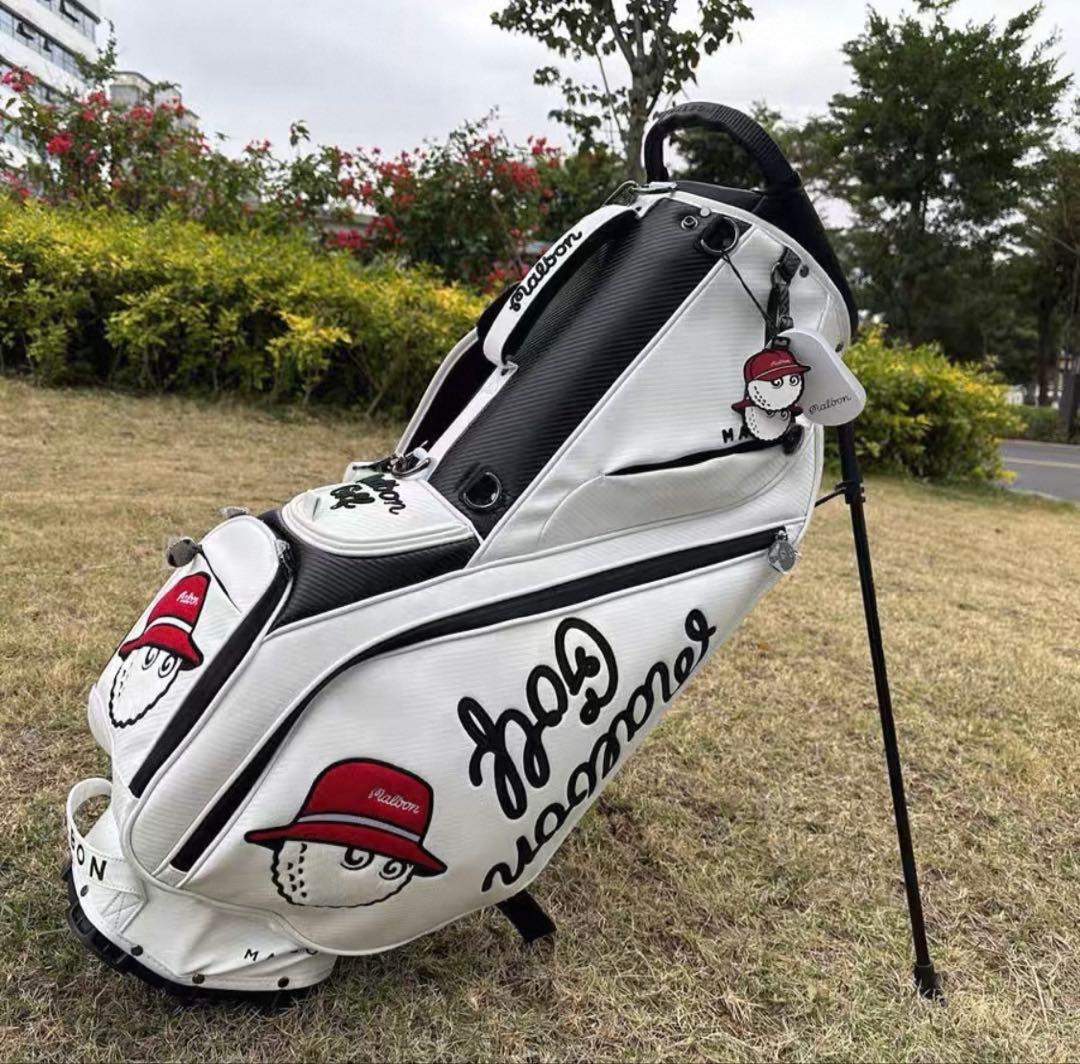 キャディーバッグ　白　マルボンゴルフ MALBON GOLF スタンド