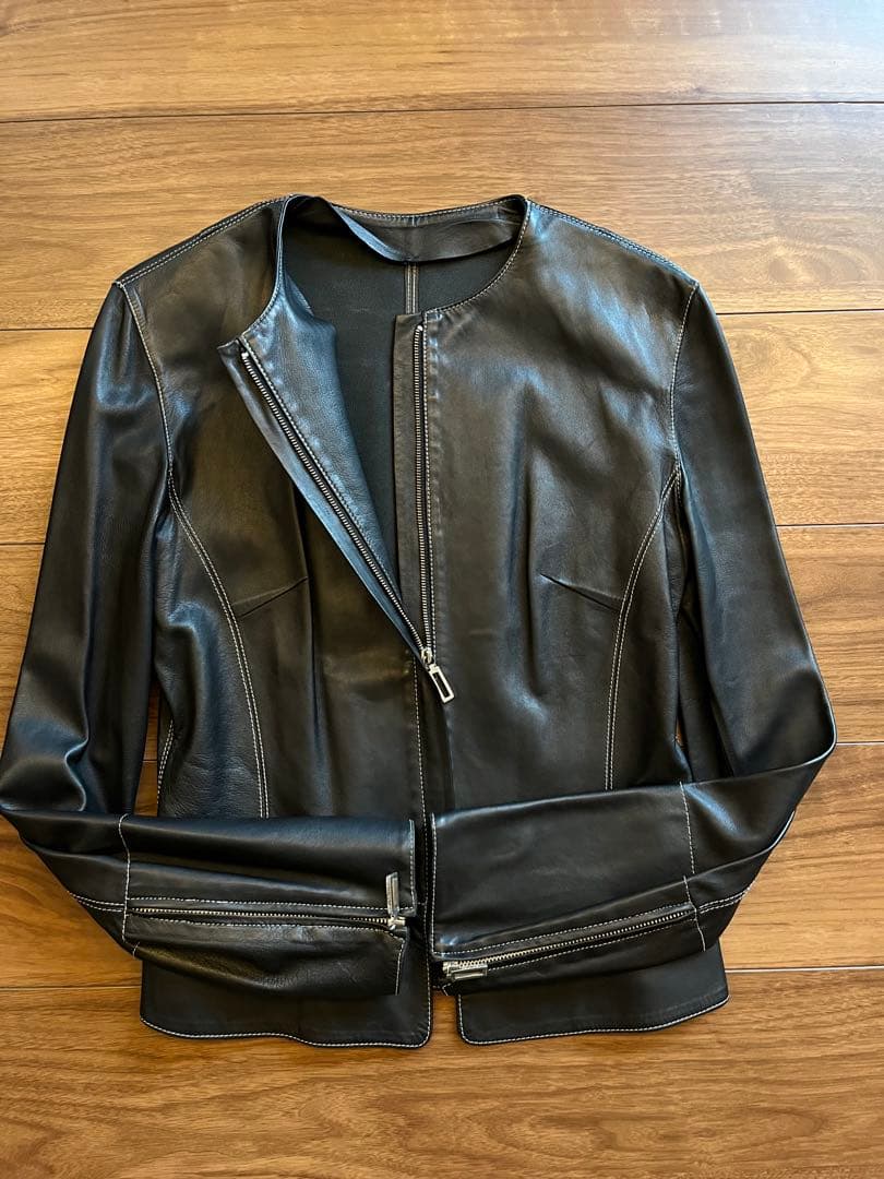 【MARGON】ブラック　レザージャケット　ステッチ　柔らか革100% イタリア