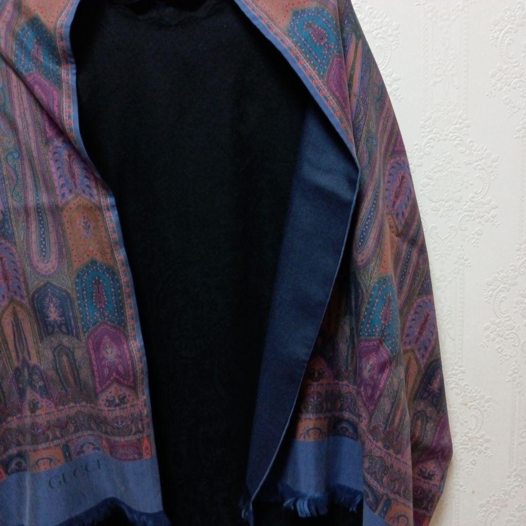 ココ！グッチ　ペーズリー大判ストール紺色 リバーシブル
