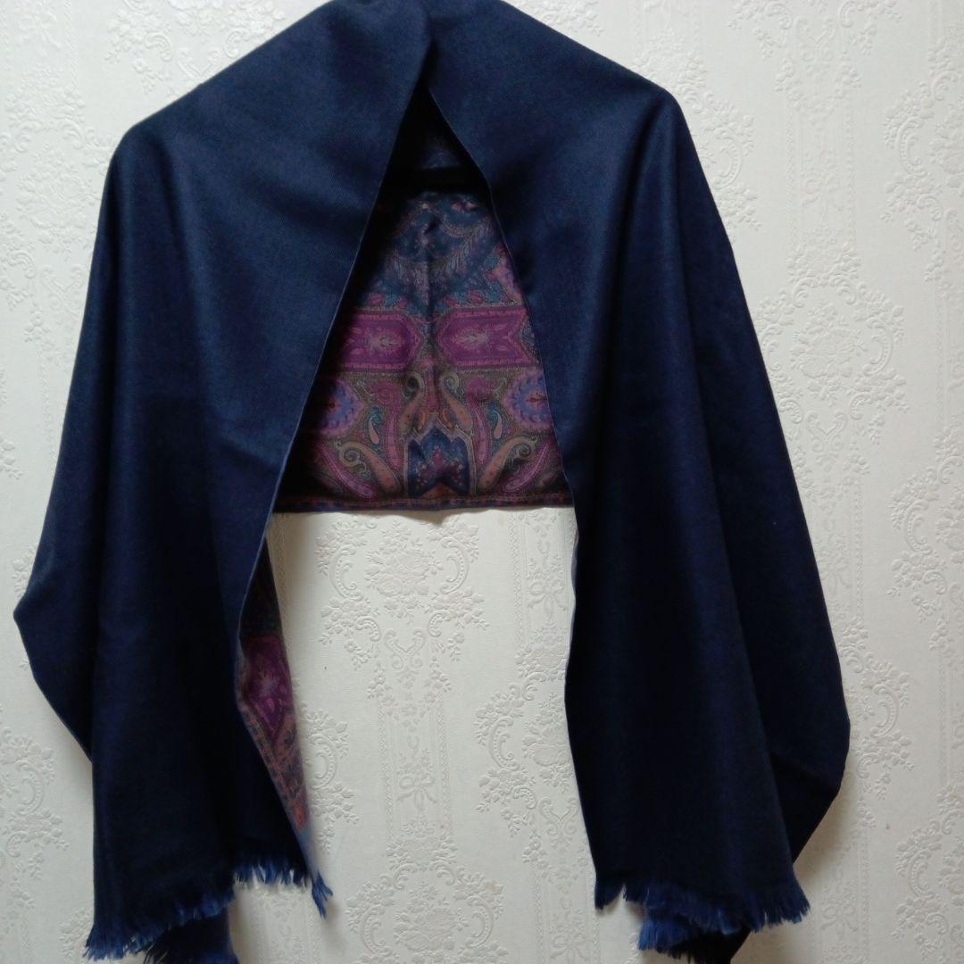 ココ！グッチ　ペーズリー大判ストール紺色 リバーシブル