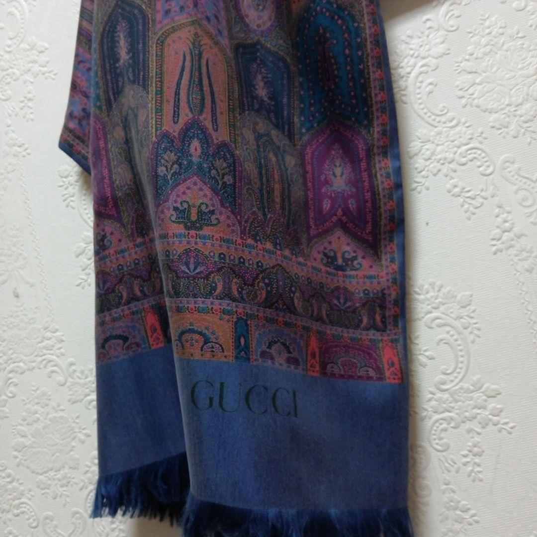 ココ！グッチ　ペーズリー大判ストール紺色 リバーシブル