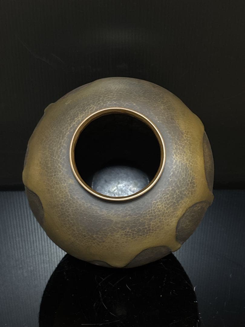 金工師 名人 島倉造 槌目打出 雨垂紋 花瓶 花生 共箱付 茶道具