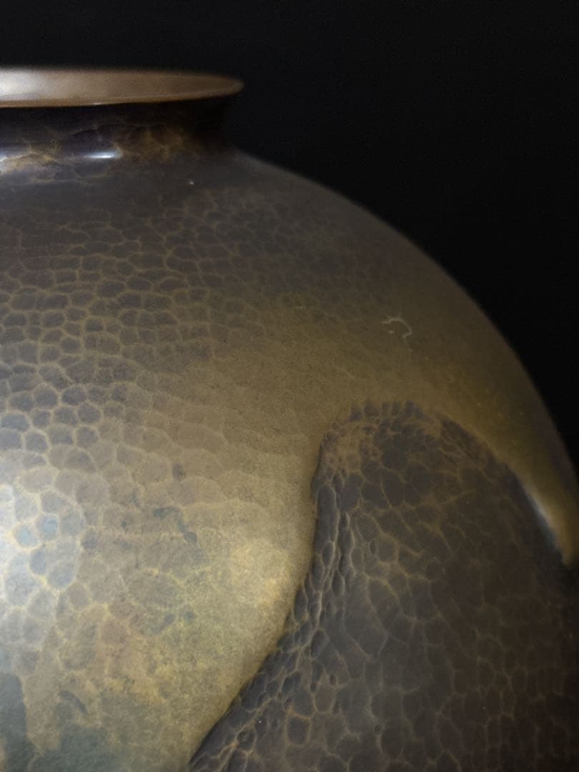 金工師 名人 島倉造 槌目打出 雨垂紋 花瓶 花生 共箱付 茶道具