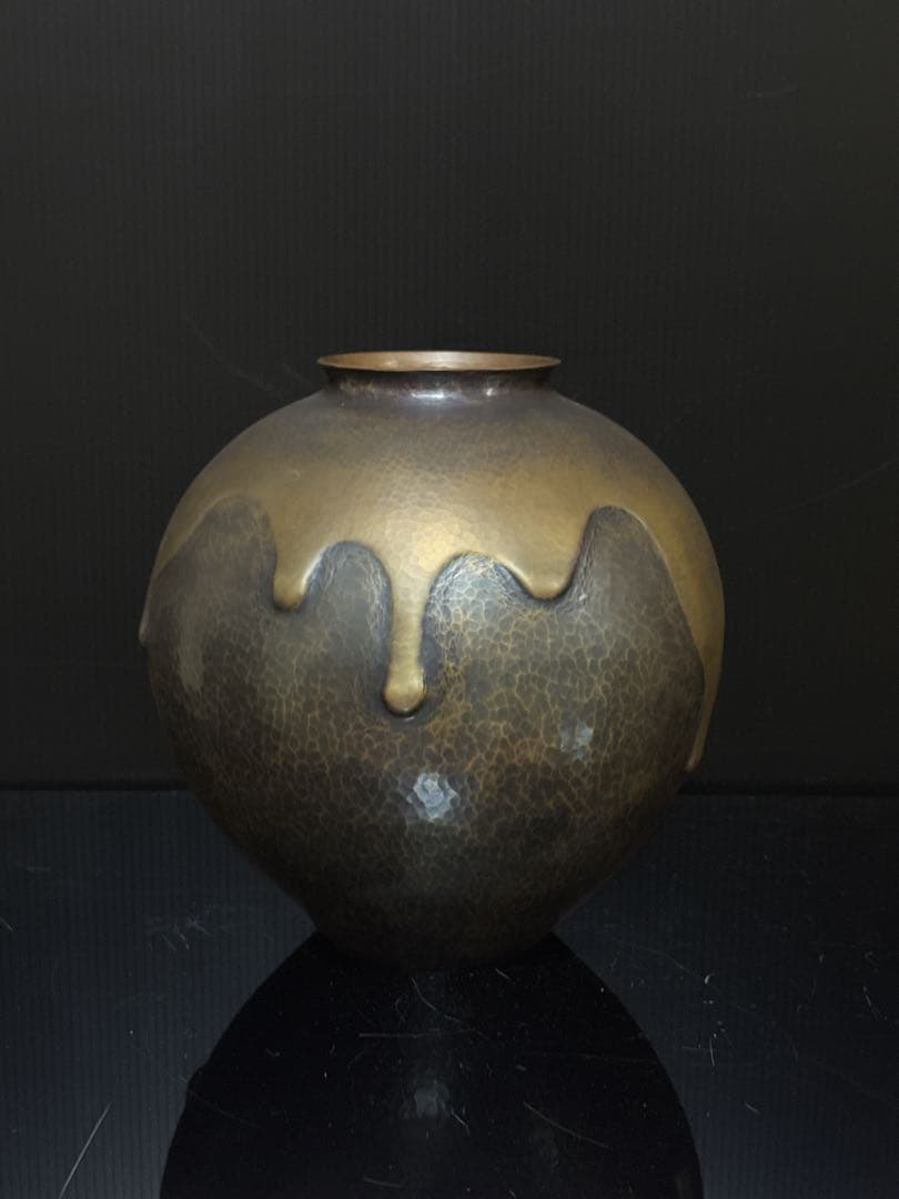 金工師 名人 島倉造 槌目打出 雨垂紋 花瓶 花生 共箱付 茶道具