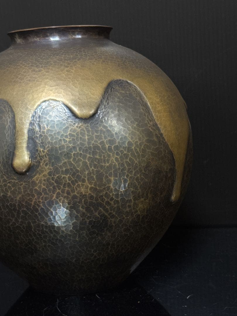 金工師 名人 島倉造 槌目打出 雨垂紋 花瓶 花生 共箱付 茶道具