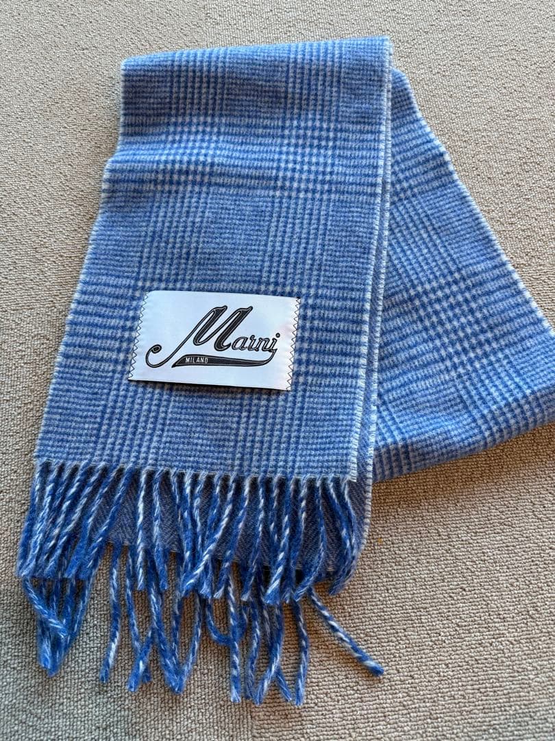 MARNI ライトブルー ウールスカーフ プリンス・オブ・ウェールズチェック柄