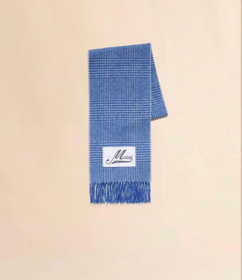 MARNI ライトブルー ウールスカーフ プリンス・オブ・ウェールズチェック柄