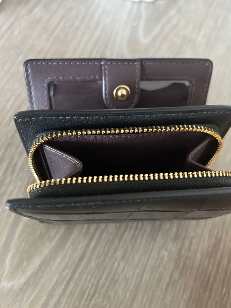 COACH クロコ型押し 二つ折り財布 ブラック