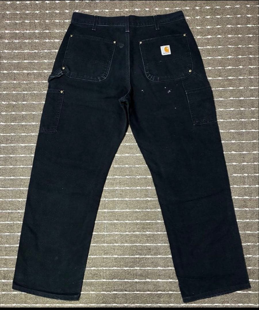 ペンキ飛び carhartt ダブルニーペインターパンツ アメリカ製 ブラック