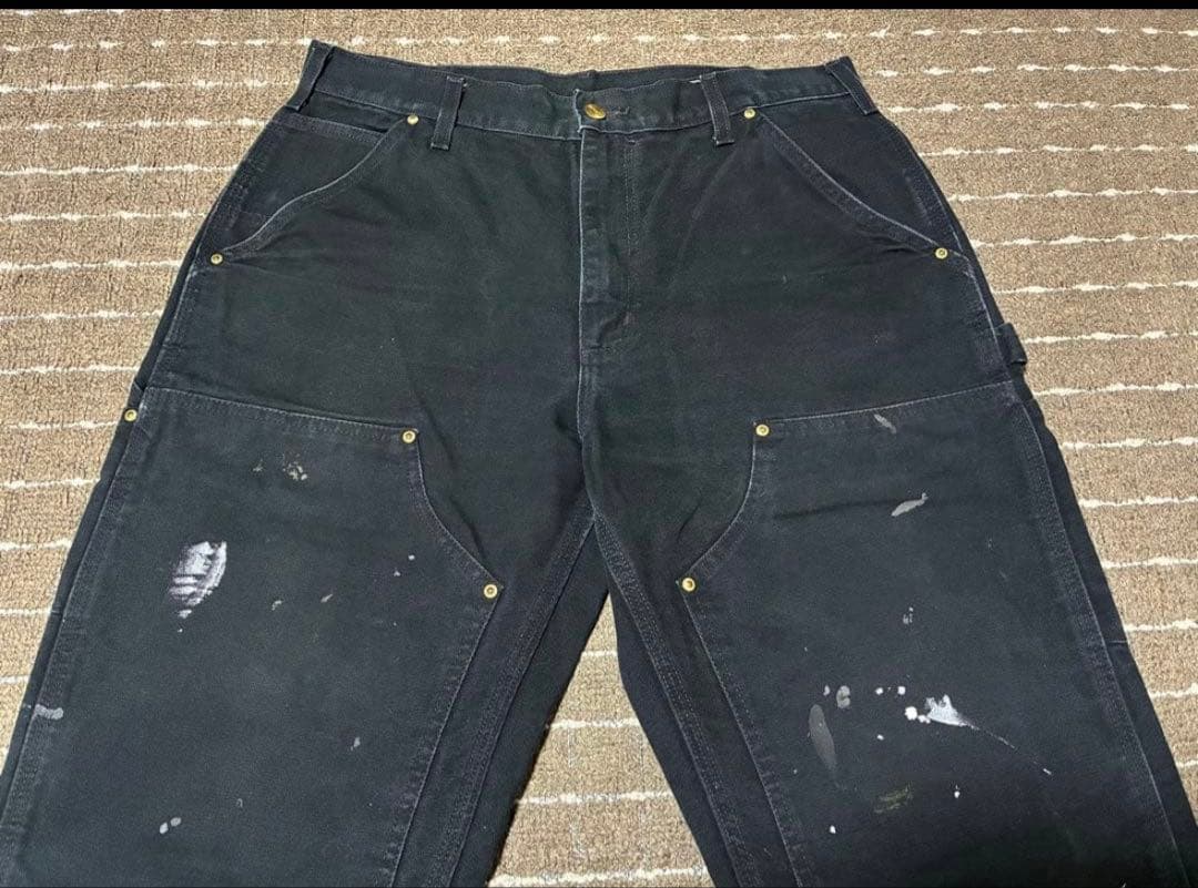 ペンキ飛び carhartt ダブルニーペインターパンツ アメリカ製 ブラック