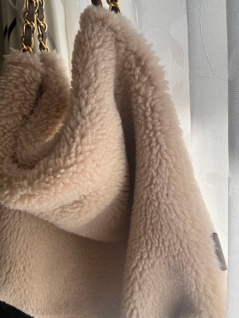 《美品》VIOLAd’ORO エコファー　チェーンボアトートバッグ　ベージュ