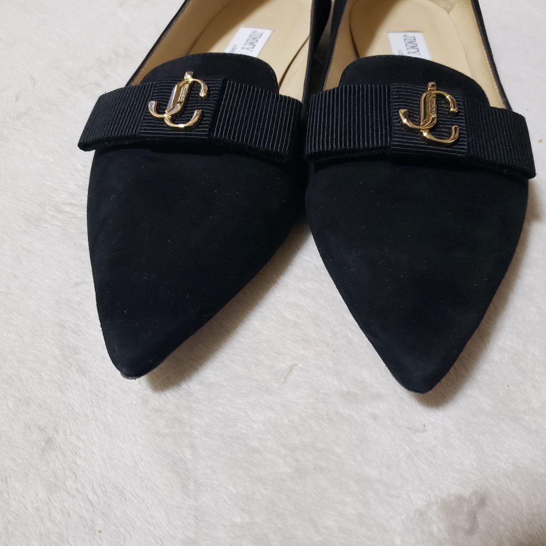 JIMMY CHOO フラットシューズ　ジミーチュウ　37 ロゴ　スエード　黒