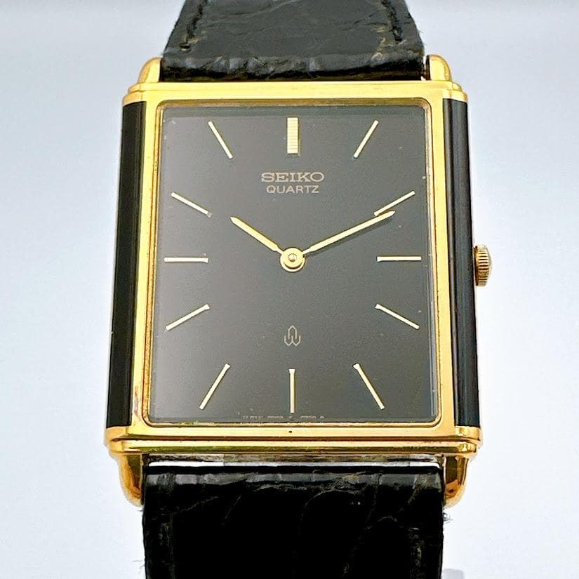 セイコー ヴィンテージ クォーツ メンズ腕時計 スクエア ゴールド ブラック