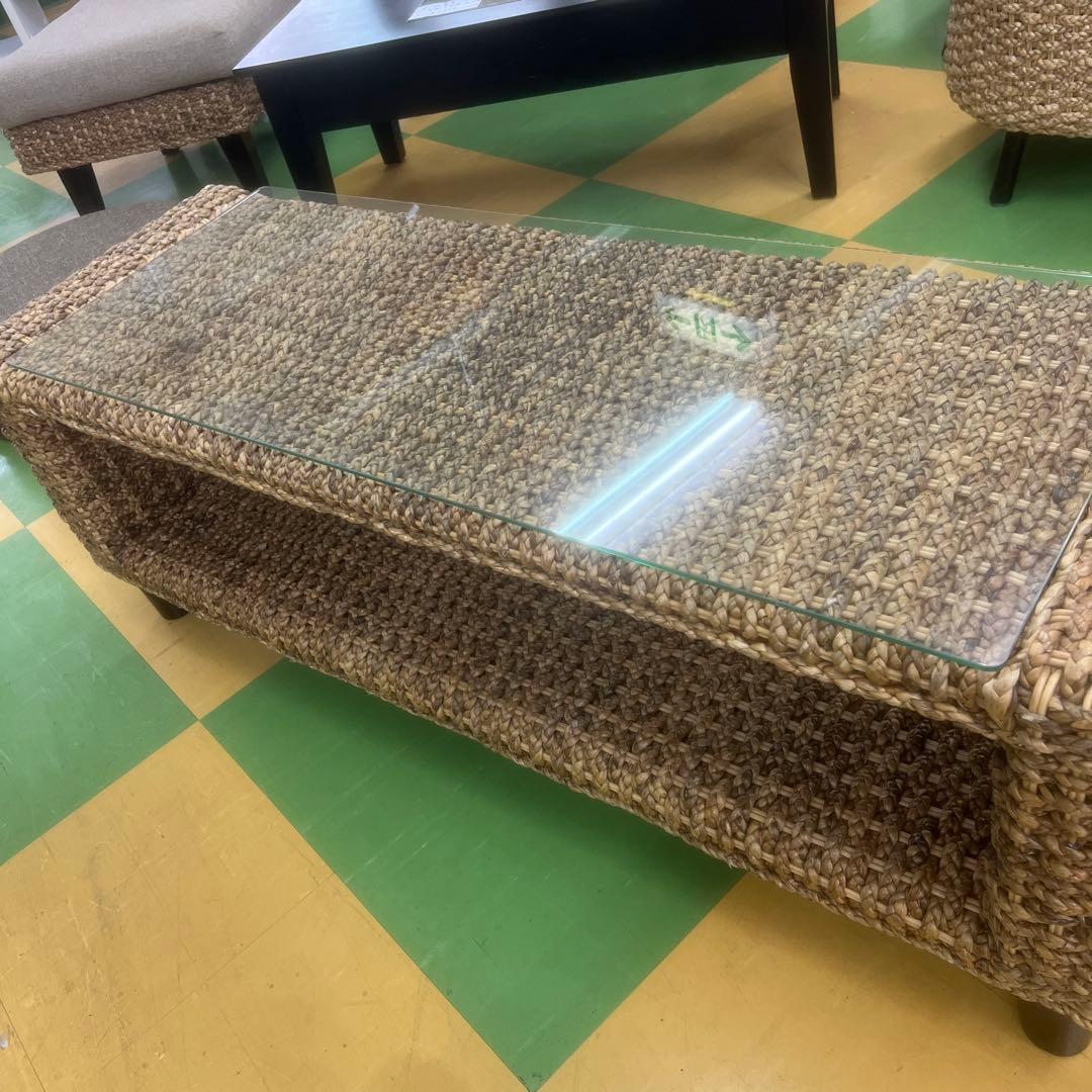 3518 アジアン家具ガラステーブル