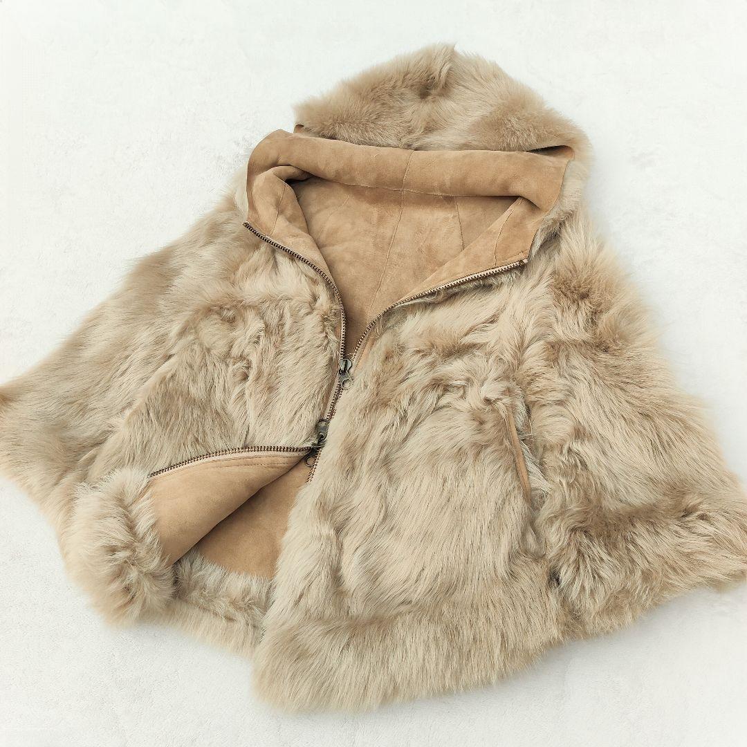 まゆな 新品 リアルムートンポンチョ2way 羊革ラム シープスキン