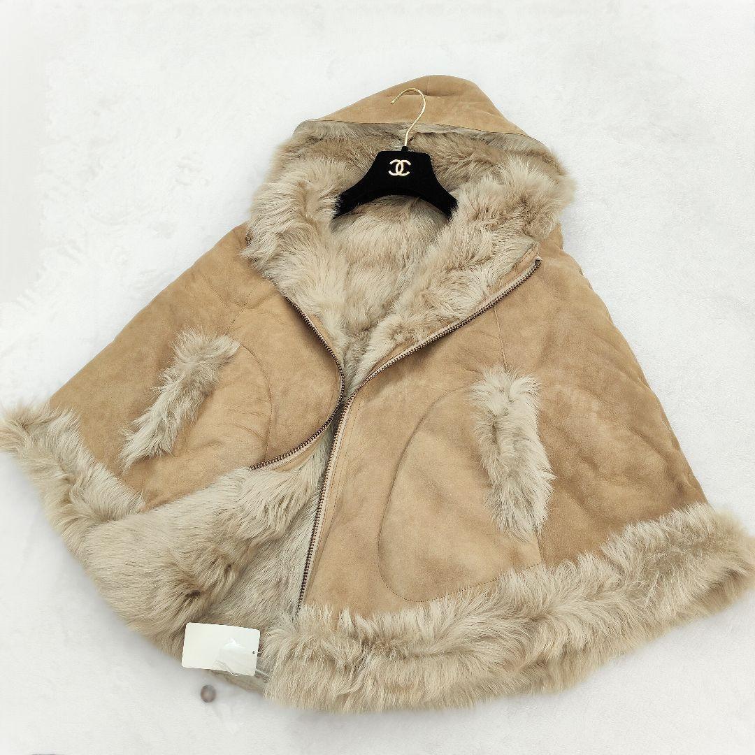 まゆな 新品 リアルムートンポンチョ2way 羊革ラム シープスキン