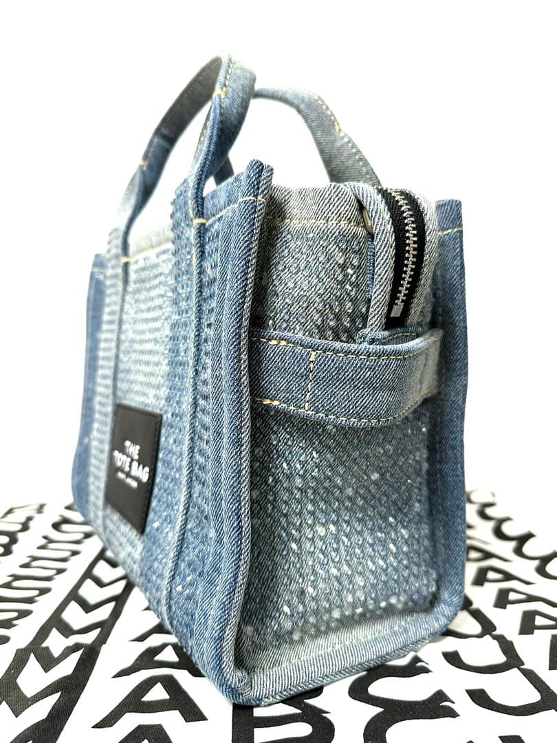 新品■マークジェイコブス ザ クリスタルデニムスモールトートバッグ ライトブルー