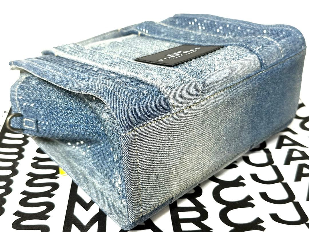 新品■マークジェイコブス ザ クリスタルデニムスモールトートバッグ ライトブルー