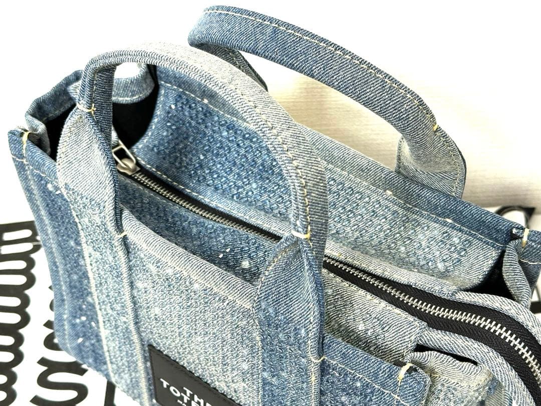 新品■マークジェイコブス ザ クリスタルデニムスモールトートバッグ ライトブルー
