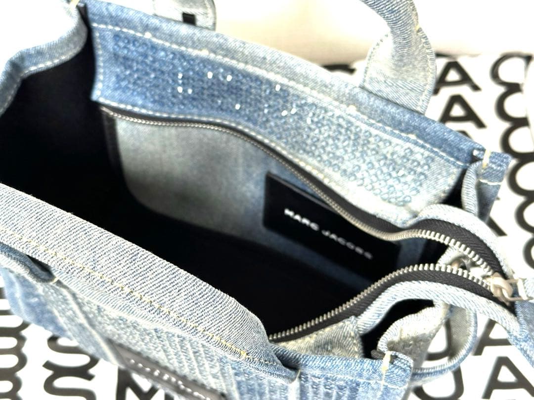 新品■マークジェイコブス ザ クリスタルデニムスモールトートバッグ ライトブルー