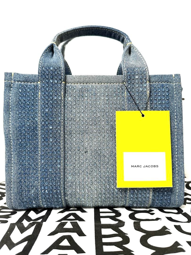 新品■マークジェイコブス ザ クリスタルデニムスモールトートバッグ ライトブルー