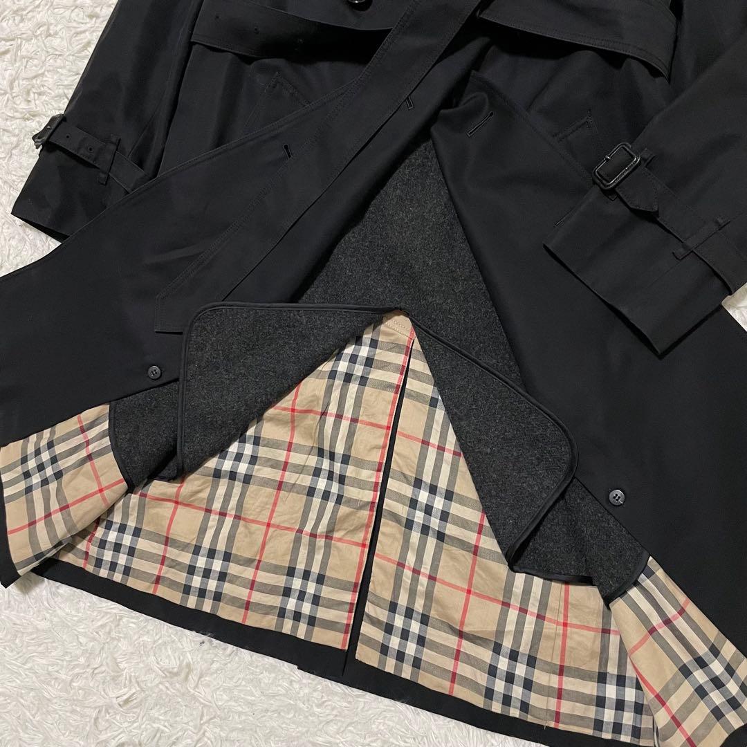 希少44サイズ/極美品　バーバリーロンドン　トレンチコート　黒　ウールライナー