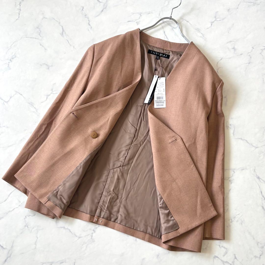 【新品タグ付き】 INDIVI ダブルオックス ノーカラージャケット 3L