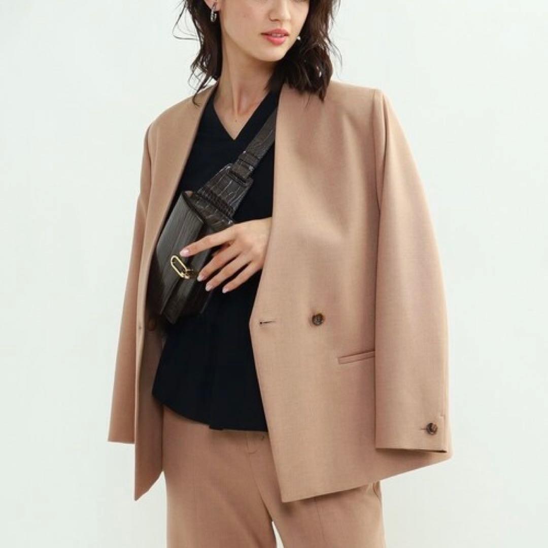 【新品タグ付き】 INDIVI ダブルオックス ノーカラージャケット 3L