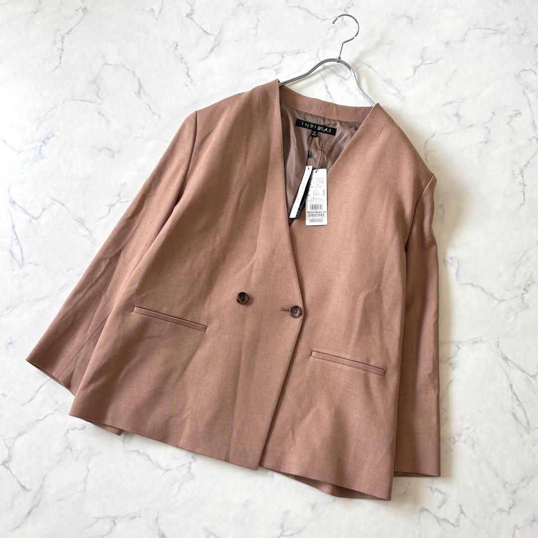 【新品タグ付き】 INDIVI ダブルオックス ノーカラージャケット 3L