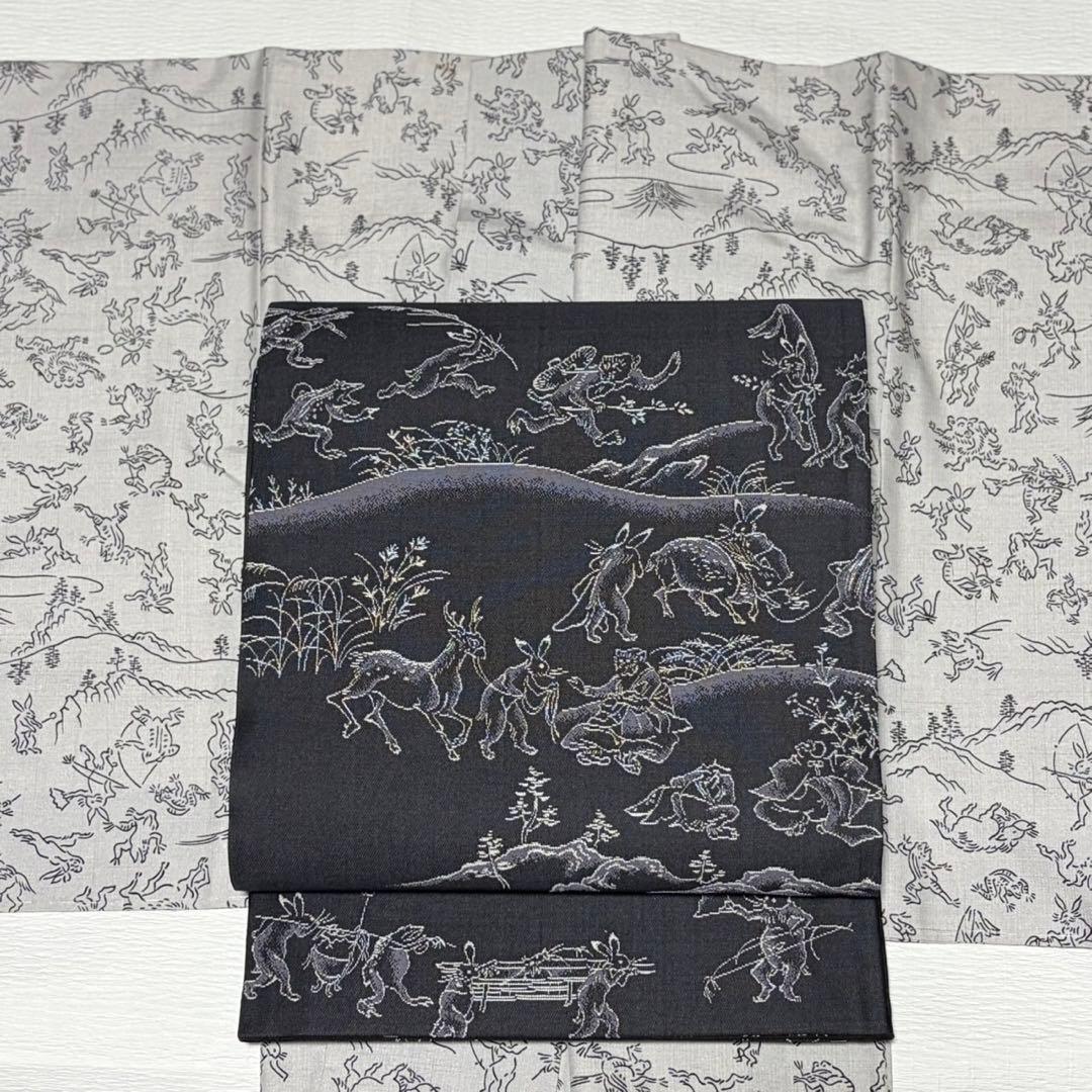 sakura　袋帯　全通　両面織　正絹　「鳥獣戯画」 新品　極美品