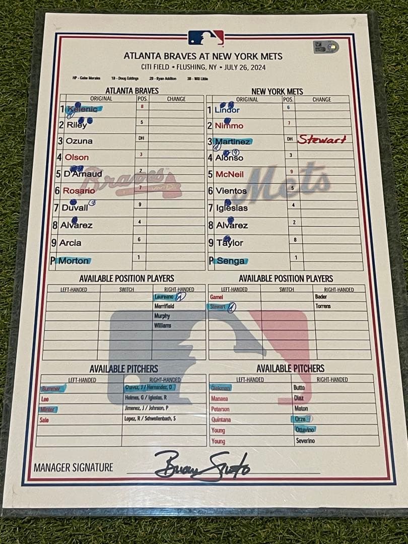 千賀滉大　日米通算100勝達成試合実使用ラインナップカード