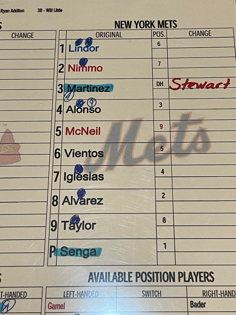 千賀滉大　日米通算100勝達成試合実使用ラインナップカード