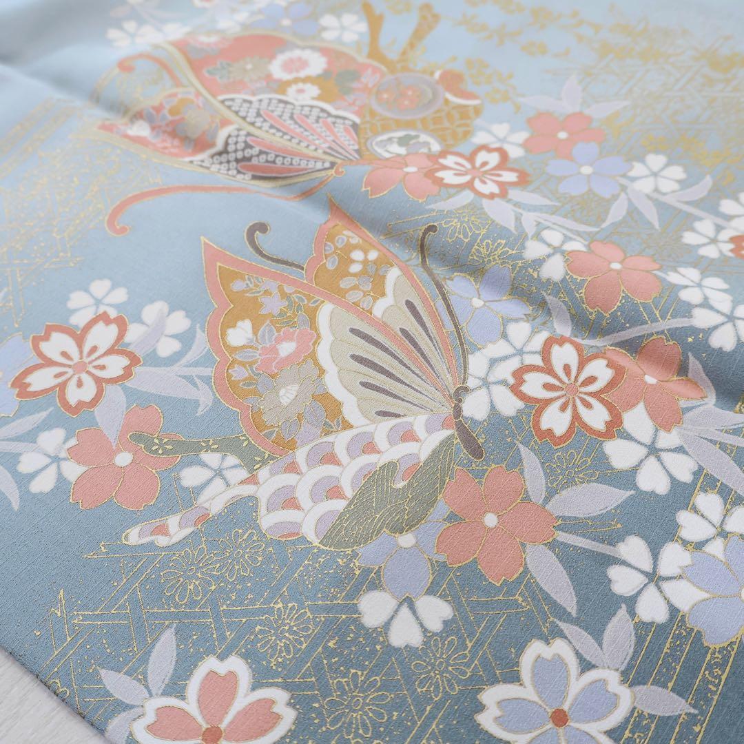 訪問着セット ブルーグリーン 蝶