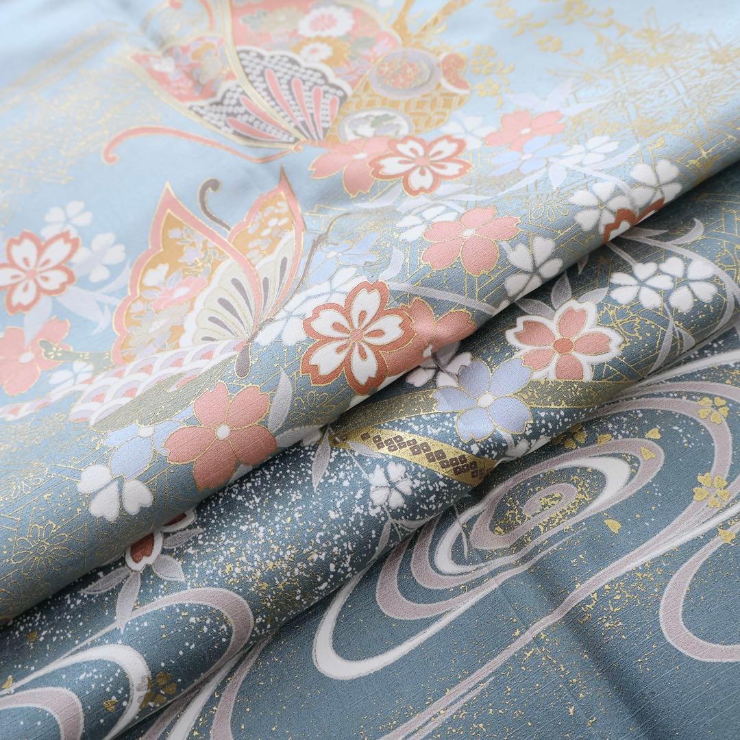 訪問着セット ブルーグリーン 蝶