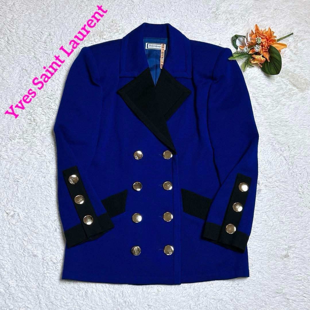 美品/イヴサンローラン　金ボタンバイカラージャケット　ダブル　ウール　M