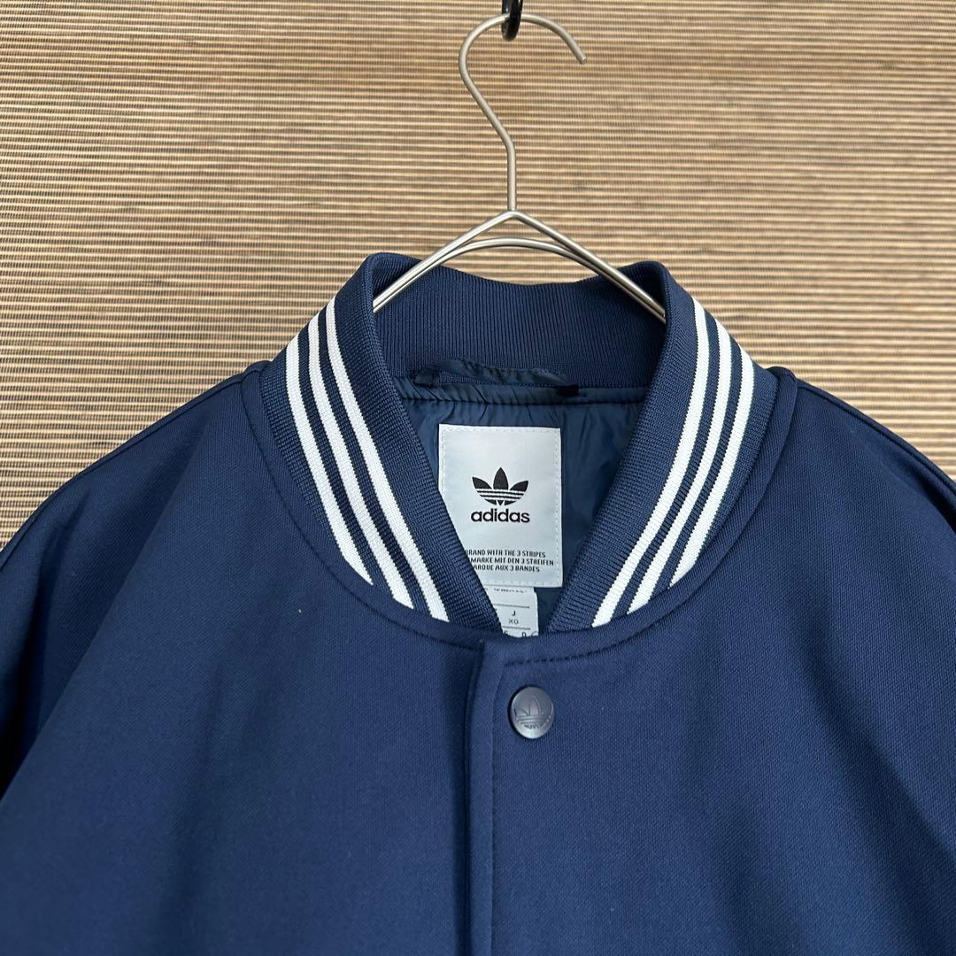 【アディダス】スタジャン　ネイビー白　トレフォイル　デカロゴ　刺繍F2