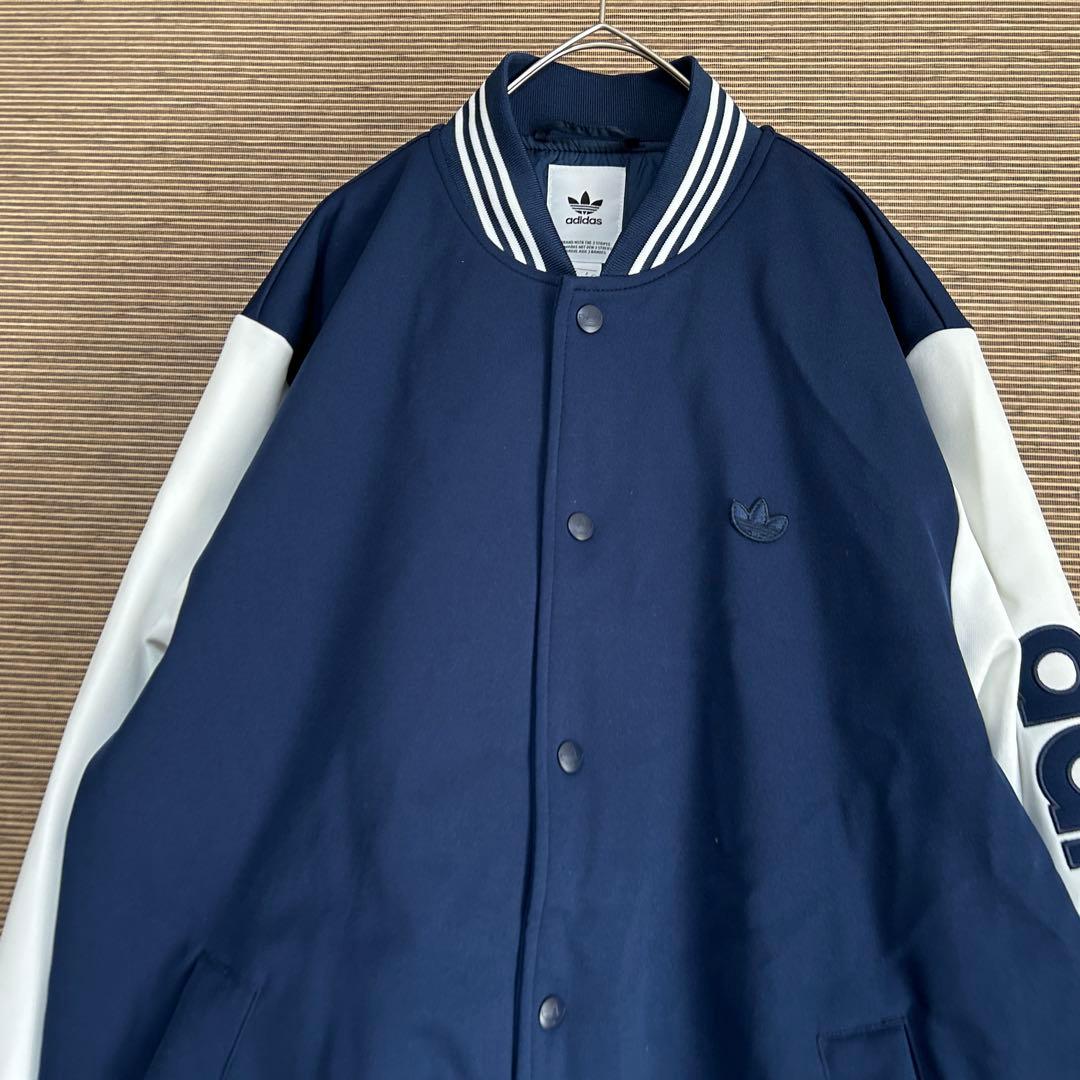【アディダス】スタジャン　ネイビー白　トレフォイル　デカロゴ　刺繍F2