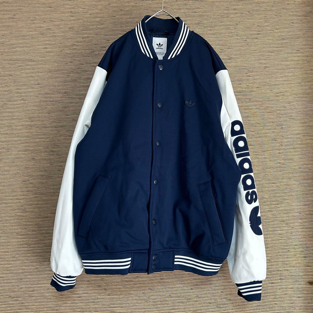【アディダス】スタジャン　ネイビー白　トレフォイル　デカロゴ　刺繍F2