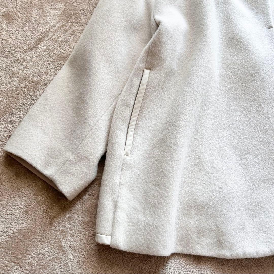 【Yori】アンゴラ混　ウール　ショートコート　オフホワイト　38