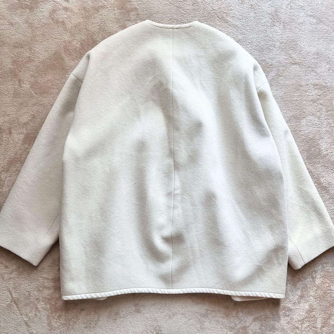 【Yori】アンゴラ混　ウール　ショートコート　オフホワイト　38