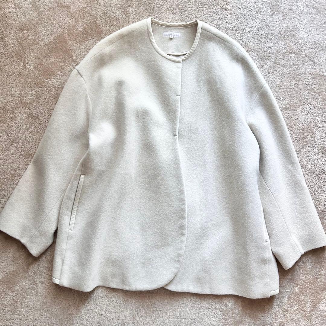 【Yori】アンゴラ混　ウール　ショートコート　オフホワイト　38