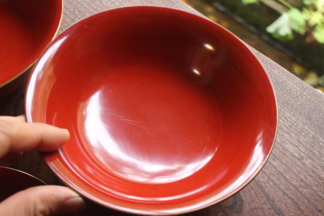 デッドストック！時代金縁朱漆に極上松竹梅沈金の映える大椀2点（検輪島塗雑煮椀