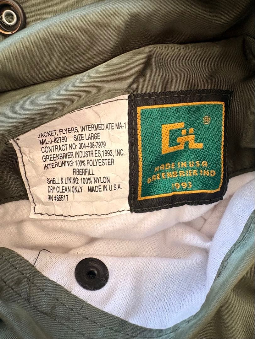 週末値段【デッドストック】90s GREENBRIER MA-1 USA製 L