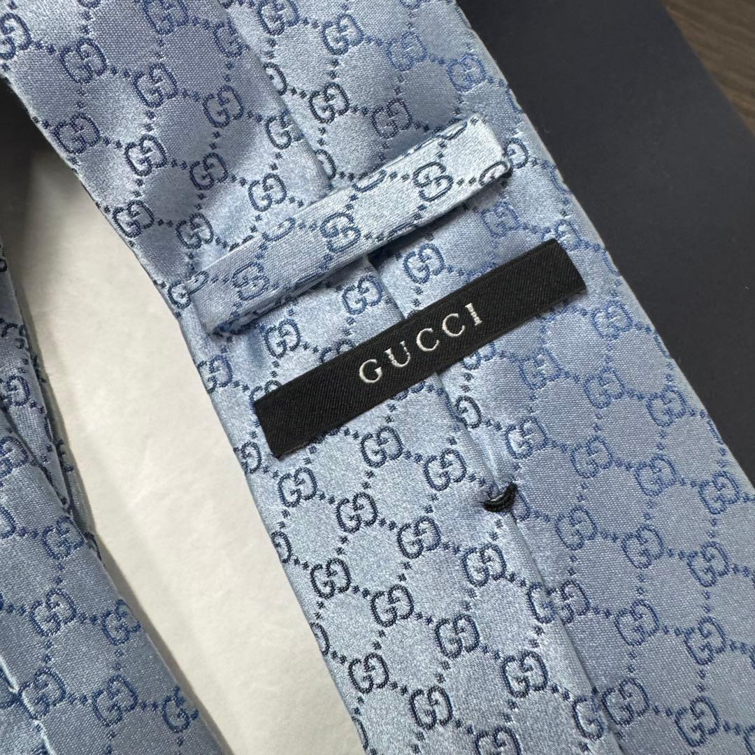 最高級 GUCCI グッチ GG柄 インターロッキング ネクタイ ベルト柄 水色