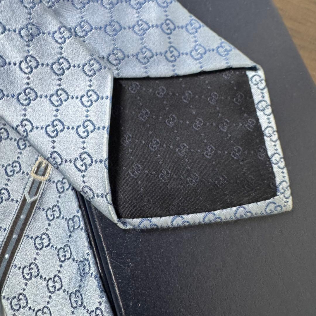 最高級 GUCCI グッチ GG柄 インターロッキング ネクタイ ベルト柄 水色
