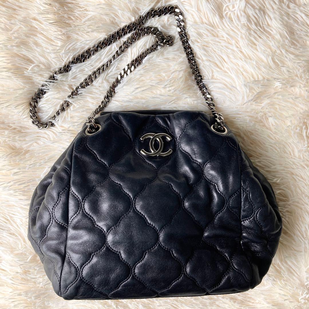 24万→CHANEL■ココ マトラッセ 2wayチェーンショルダーバッグ■黒×銀