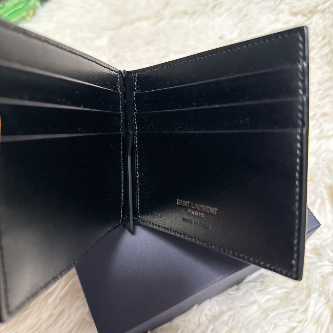 【新品未使用】YSL ブラックレザー マネークリップ
