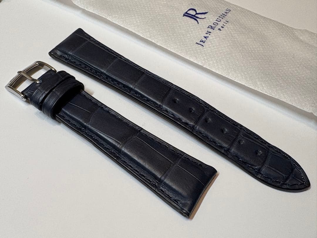 【未使用】ジャンルソー JEAN ROUSSEAU ネイビー アリゲーターベルト