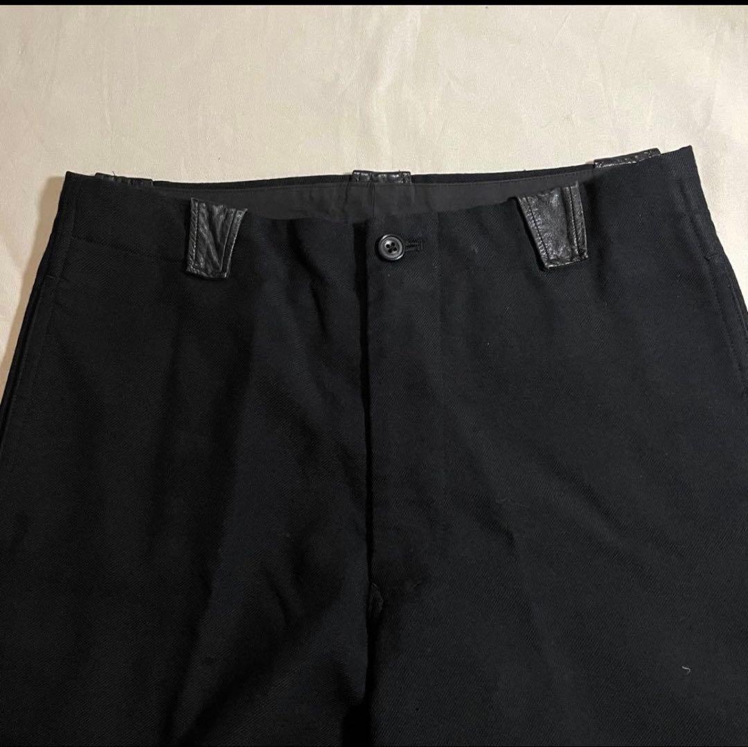90s Y'S Yohji yamamoto wool レザー Slacks 黒
